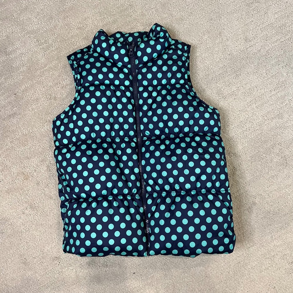 Old Navy Puffer Vest Polka Dot Frost Free Sleeveless Kids L/G (10-12) Navy Teal‎
